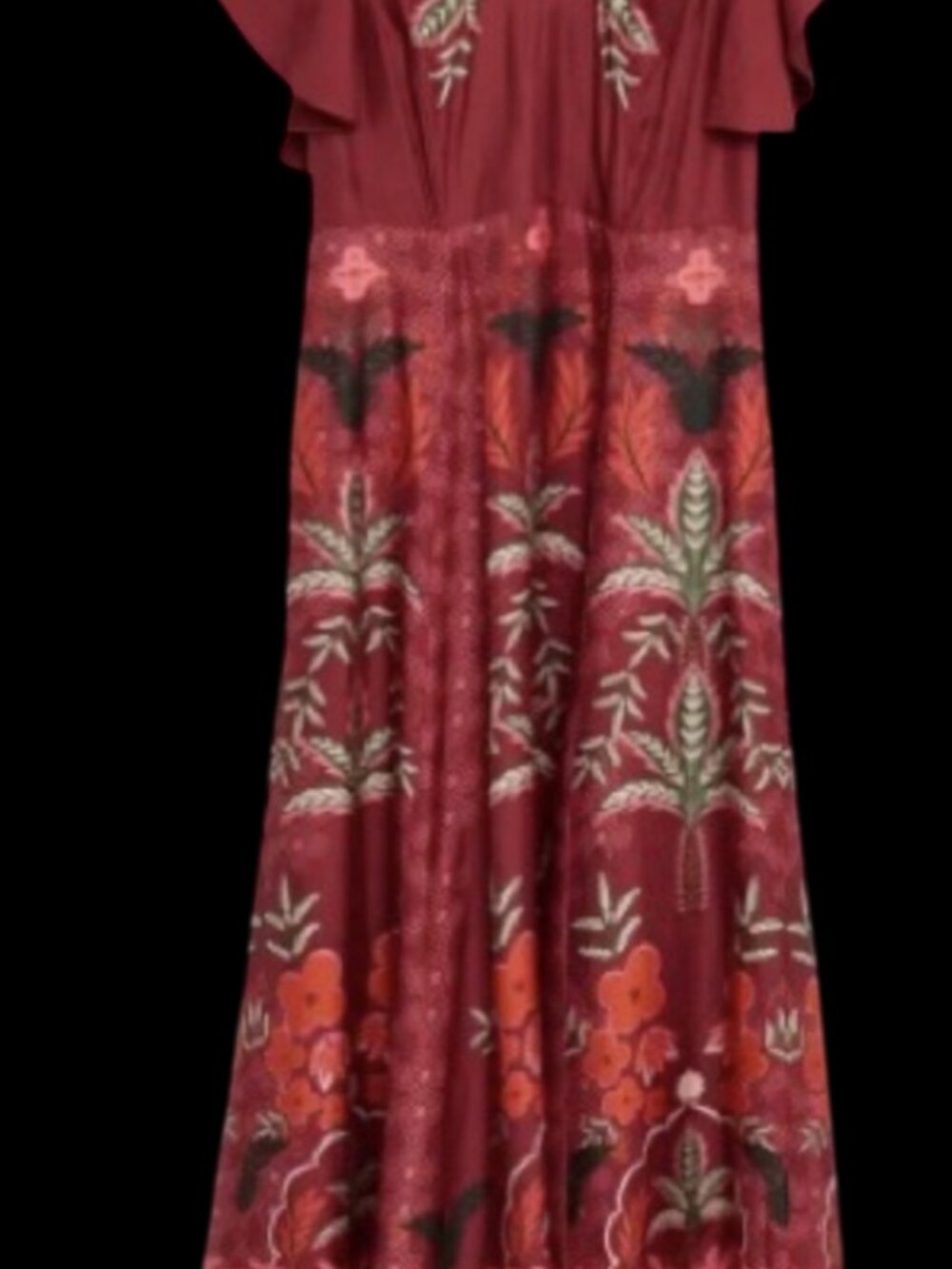 Johnny Was Size Large (L) Embroidered Floral Flutter Sleeve Midi Dress